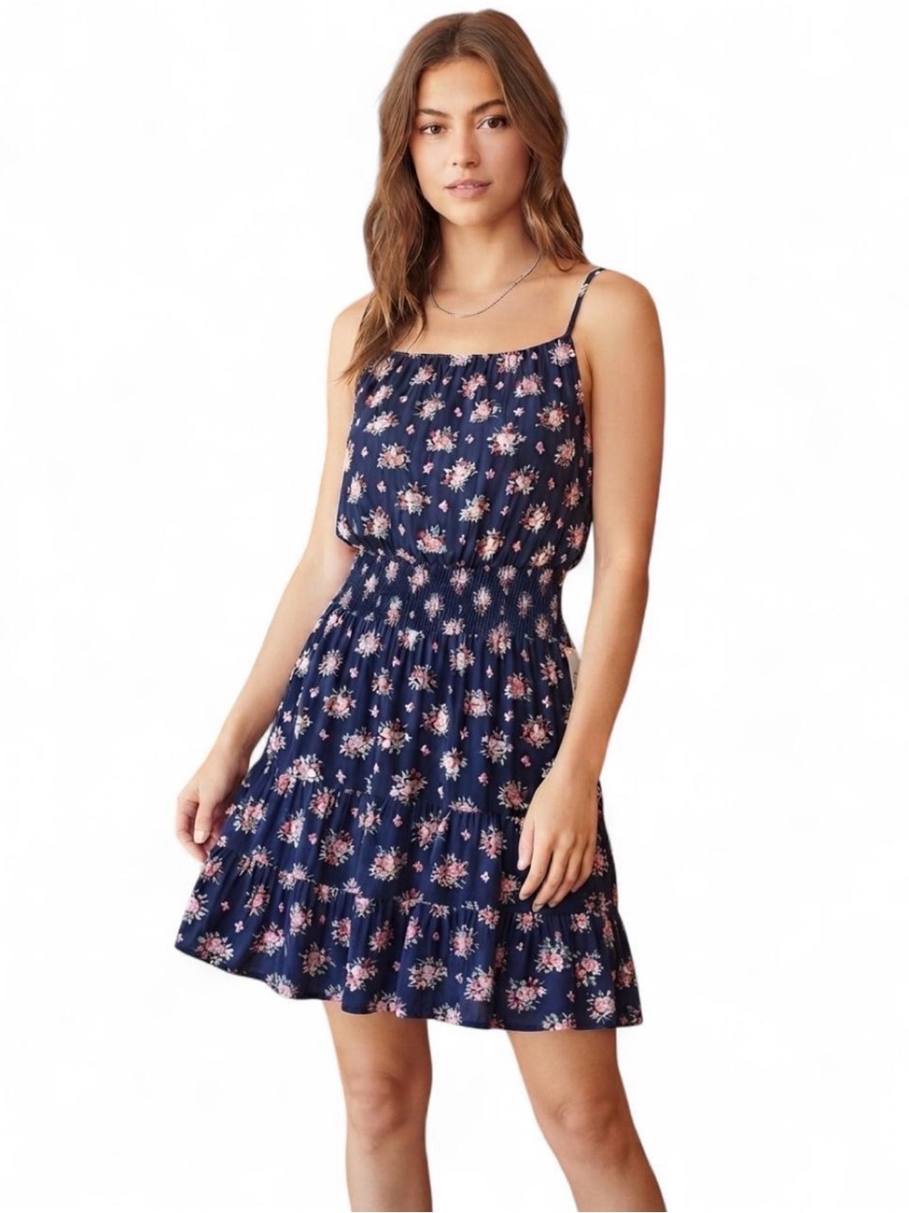 Altar'd State Navy Mini Dress with Pink Floral Print